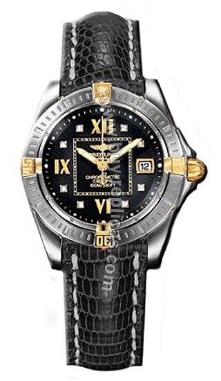 Breitling Windrider Cockpit Lady Diamond 18kt Yellow Gold Steel Black Ladies Watch B7135612-B7-496