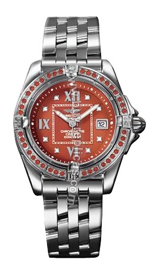 Breitling Windrider Cockpit Lady Diamond Spessartite Steel Red Ladies Watch A7135680-Q5-494