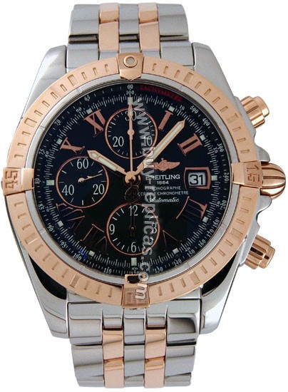 Breitling Windrider Chronomat Evolution 18kt Rose Gold and Steel Black Mens Watch C1335612-B8-357C