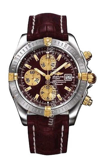 Breitling Windrider Chronomat Evolution 18kt Yellow Gold Steel Burgundy Mens Watch B1335611-K5-460