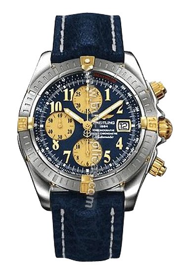 Breitling Windrider Chronomat Evolution 18kt Yellow Gold Steel Blue Mens Watch B1335611-C6-464