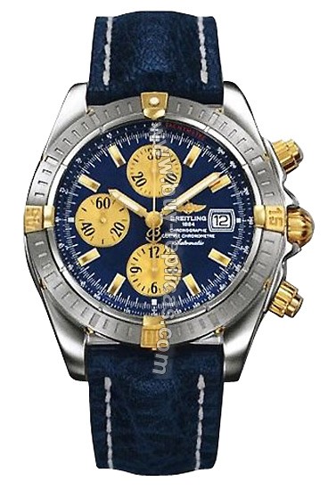 Breitling Windrider Chronomat Evolution 18kt Yellow Gold Steel Blue Mens Watch B1335611-C6-457