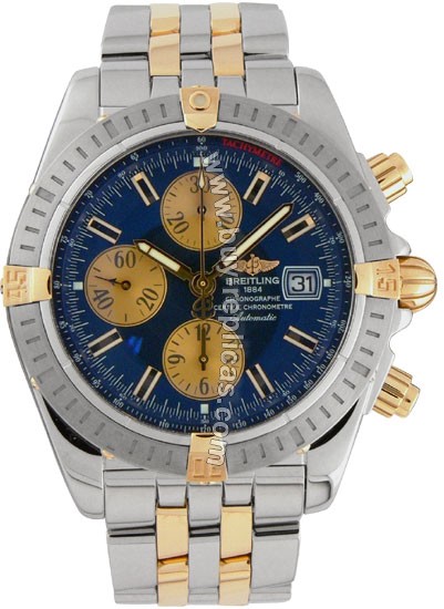 Breitling Windrider Chronomat Evolution 18kt Yellow Gold Steel Blue Mens Watch B1335611-C6-357D