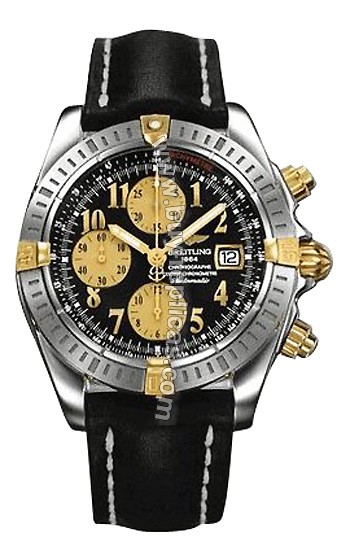 Breitling Windrider Chronomat Evolution 18kt Yellow Gold Steel Black Mens Watch B1335611-B7-462