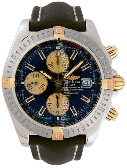 Breitling Windrider Chronomat Evolution 18kt Yellow Gold Steel Black Mens Watch B1335611-B7-435X