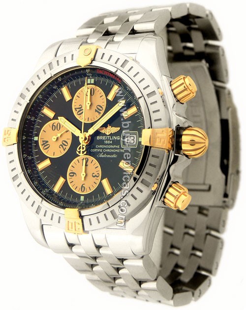 Breitling Windrider Chronomat Evolution 18kt Yellow Gold Steel Black Mens Watch A1335611-B7-357