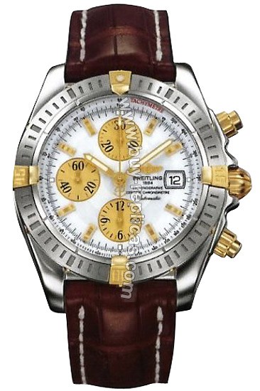 Breitling Windrider Chronomat Evolution 18kt Yellow Gold Steel Brown Mens Watch B1335611-A5-458