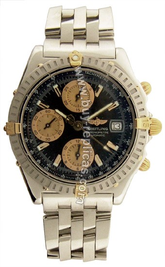 Breitling Windrider Chronomat Evolution 18kt Yellow Gold Steel Black Mens Watch B1335211-B5-300A