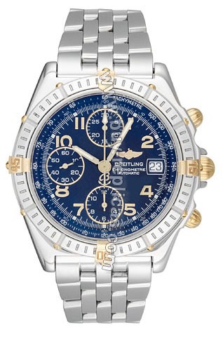 Breitling Windrider Chronomat Evolution 18kt Yellow Gold Steel Blue Mens Watch 1335211-C5