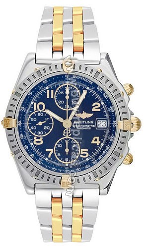 Breitling Windrider Chronomat Evolution 18kt Yellow Gold Steel Blue Mens Watch 1335211-B1