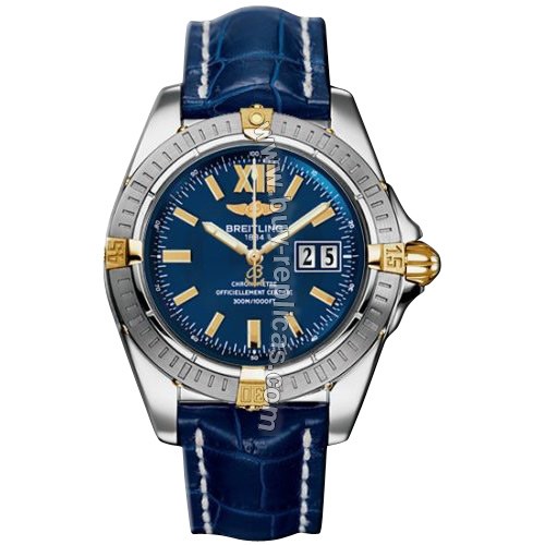 Breitling Windrider Cockpit 18kt Yellow Gold Steel Blue Mens Watch B4935053-C6-477