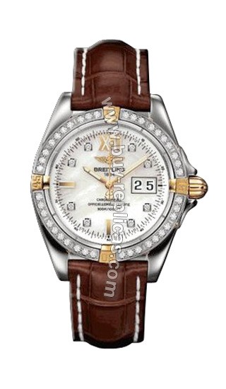 Breitling Windrider Cockpit Diamond 18kt Yellow Gold Steel Brown Mens Watch B4935053-A5-476