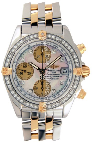 Breitling Windrider Chrono Cockpit Diamond 18kt Yellow Gold Steel Mens Watch B1335853-A5