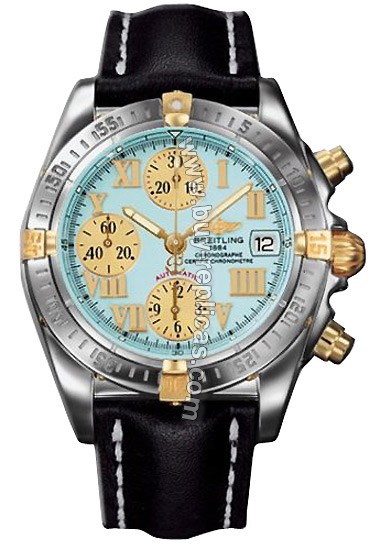 Breitling Windrider Chrono Cockpit 18kt Yellow Gold Steel Turquoise Mens Watch B1335812-C6-489