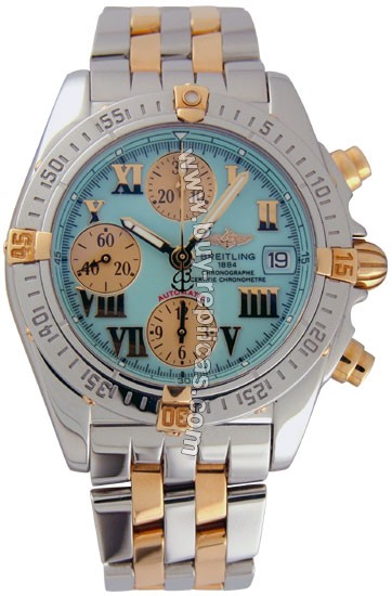 Breitling Windrider Chrono Cockpit 18kt Yellow Gold and Steel Turquoise Mens Watch B1335712-L5-358