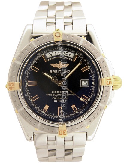 Breitling Windrider Headwind 18kt Yellow Gold Steel Black Mens Watch B4535511-B6-354A