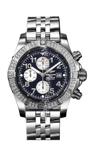 Breitling Aeromarine Super Avenger Diamond Steel Blue Mens Watch A1337053-C6-554D