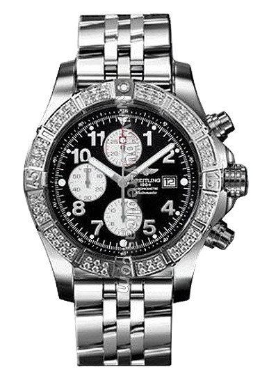 Breitling Aeromarine Super Avenger Diamond Steel Black Mens Watch A1337053-B6-556D