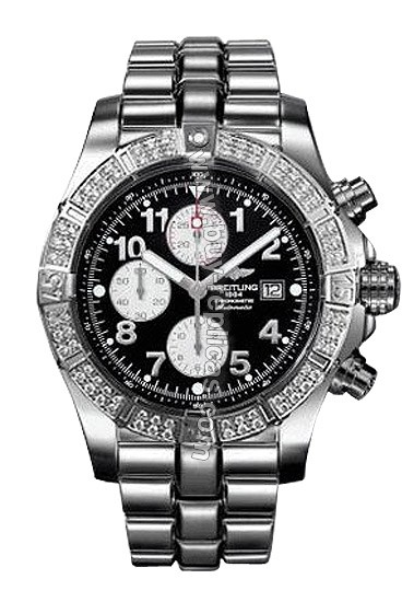 Breitling Aeromarine Super Avenger Diamond Steel Black Mens Watch A1337011-B6-248D