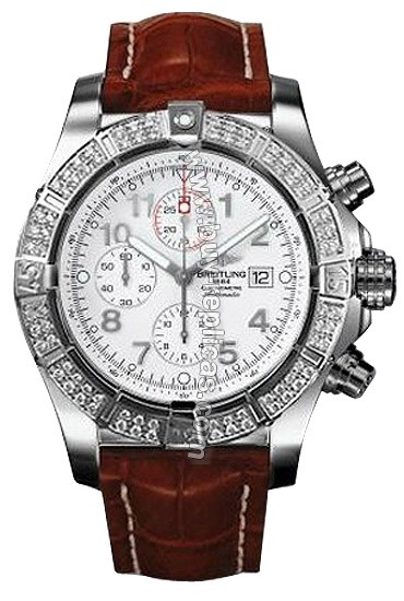 Breitling Aeromarine Super Avenger Diamond Steel Brown Strap Mens Watch A1337011-A5-557D