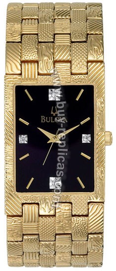 Bulova Diamond Gold-tone Steel Black Mens Watch 97F53