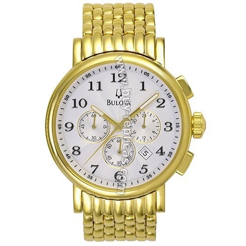 Bulova Bracelet Gold Plated White Dial Mens Watch 97B63