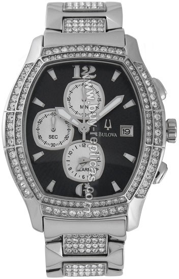 Bulova Crystal Steel Chronograph Black Mens Watch 96B000