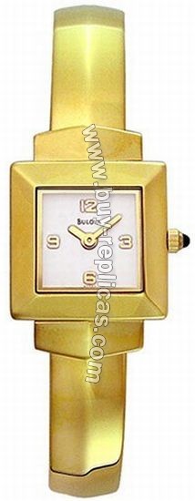 Bulova Bangle Gold-Tone White Enamel Dial Ladies Watch 97T47