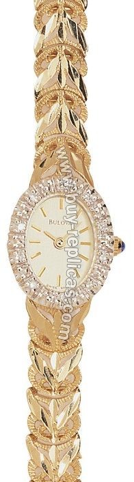 Bulova 14kt Yellow Gold Dial 10 Diamond Ladies Watch 95U02