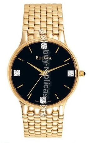 Bulova 14kt Yellow Gold Black Diamond Mens Watch 95R10