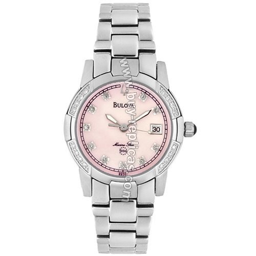 Bulova Marine Star Diamond Pink Ladies Watch 96R41