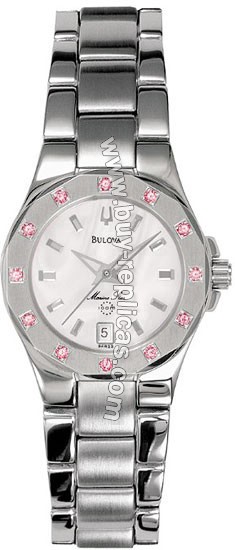 Bulova Marine Star Pink Sapphire Bezel Ladies Watch 96R25