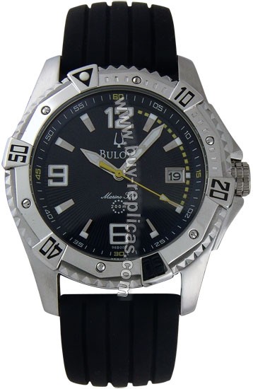 Bulova Marine Star Steel Black Rubber Mens Watch 96B003