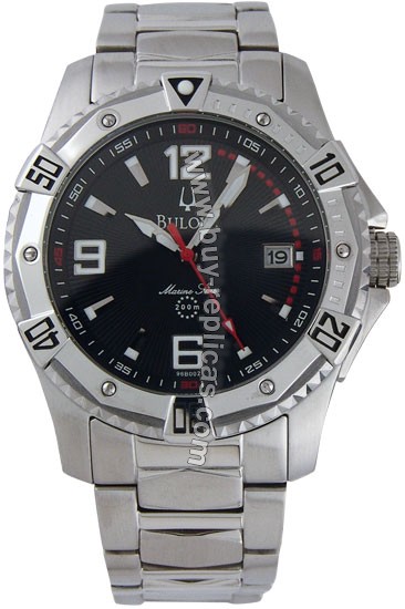 Bulova Marine Star Steel Black Mens Watch 96B002