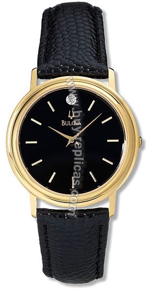 Bulova Gold-Tone Black Leather Ladies Watch 97S12