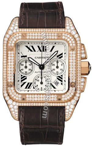 Cartier Santos 100 Diamond 18kt Rose Gold XL Mens Watch WM502351