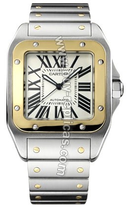 Cartier Santos 100 Extra Large 18kt Yellow Gold and Steel Mens Watch W200728G