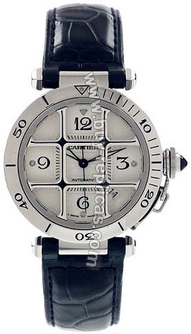 Cartier Pasha Steel Grid Automatic Blue Mens Watch W3104055