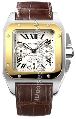 Cartier Santos 100 18kt Yellow Gold and Steel Chronograph XL Mens Watch W20091X7