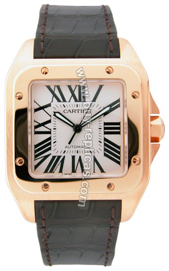 Cartier Santos 100 18kt Rose Gold Automatic XL Mens Watch W20095Y1