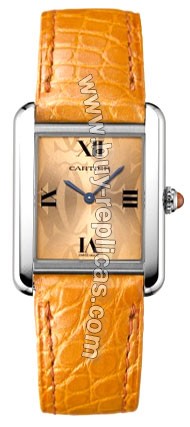 Cartier Tank Solo Steel Orange Alligator Ladies Watch W1019455