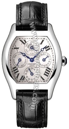 Cartier Tortue Perpetual Calendar Two Time Zone Platinum Mens Watch W1540551