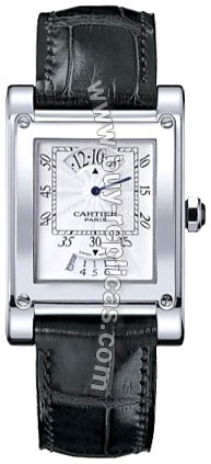 Cartier Tank a Vis Time Calendar Apertures 18kt White Gold Mens Watch W1534551