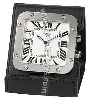 Cartier Santos De Cartier Square Travel Black Leather Clock W0100042