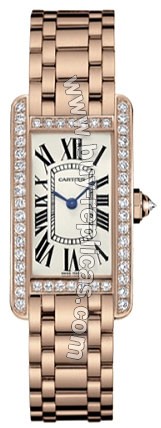 Cartier Tank American Diamond 18kt Rose Gold Ladies Watch WB7079M5