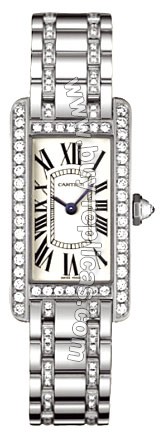 Cartier Tank American 18kt White Gold Diamond Bracelet Ladies Watch WB7073MP