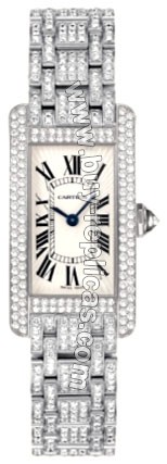 Cartier Tank American 18kt White Gold Diamond Bracelet Ladies Watch WB7044KN