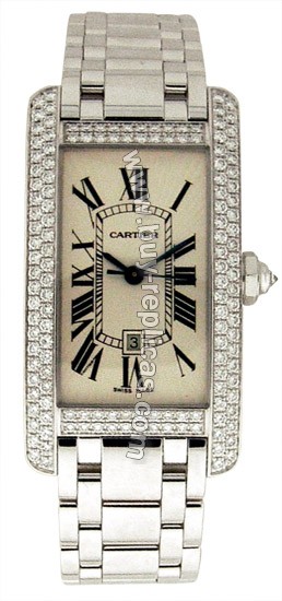 Cartier Tank American 18kt White Gold Diamond Ladies Watch WB7026L1