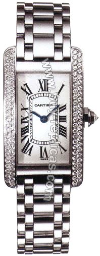 Cartier Tank American 18kt White Gold Diamond Ladies Watch WB7018L1