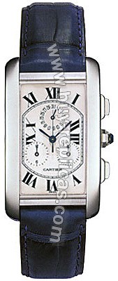 Cartier Tank American 18kt White Gold Blue Mens Watch W2603356